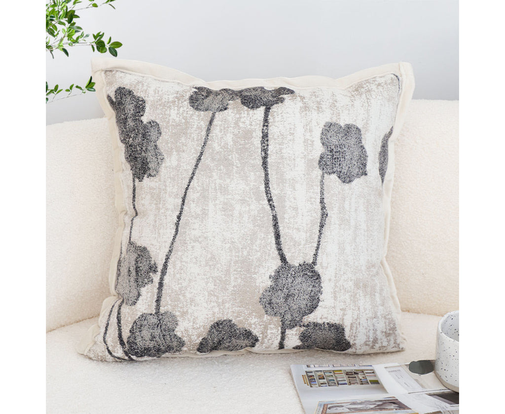 SOGA 45cm Modern Gray Floral Stem Pattern Contemporary Throw Pillow