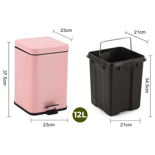 SOGA 4X Foot Pedal Stainless Steel Rubbish Recycling Garbage Waste Trash Bin Square 12L Pink
