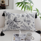 SOGA 2X 35cm Throw Pillow  Black and White Floral Print Elegant with Tassel Accents Home Decor