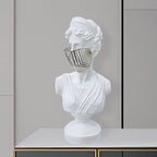 SOGA 40cm White Resin Bust – Gold Striped Mask Sculpture