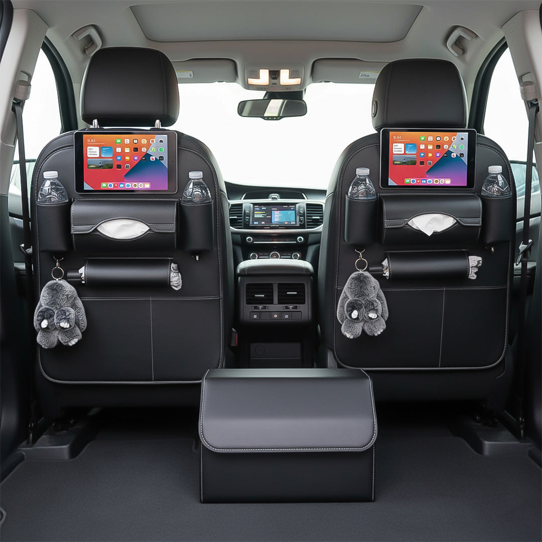 SOGA Car Bundle D – 2 Back Seat Storage Bag & Black Collapsible Trunk Cargo Organizer