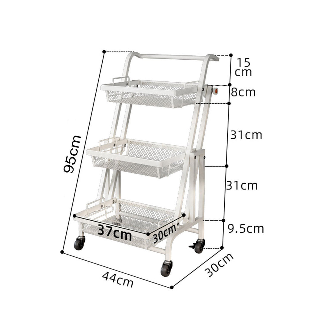 SOGA 3 Tier Steel White Adjustable Kitchen Cart Multi-Functional Shelves Storage Organizer with Wheels