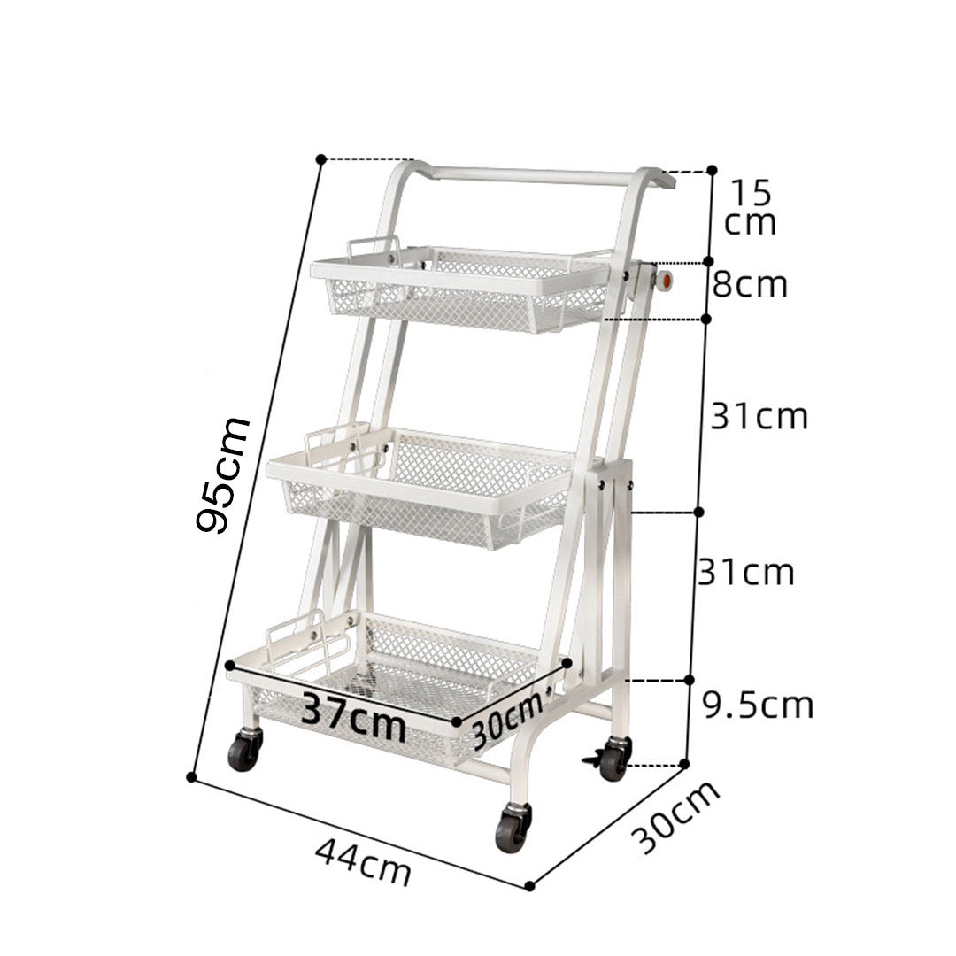 SOGA 3 Tier Steel White Adjustable Kitchen Cart Multi-Functional Shelves Storage Organizer with Wheels
