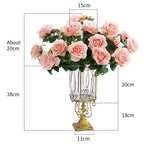 SOGA Clear Glass Cylinder Flower Vase with 4 Bunch 9 Heads Artificial Fake Silk Rose Home Decor Set