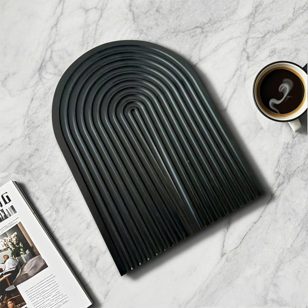 SOGA 32cm Black Ribbed Wooden  - Premium Beech Wood Decorative Tray