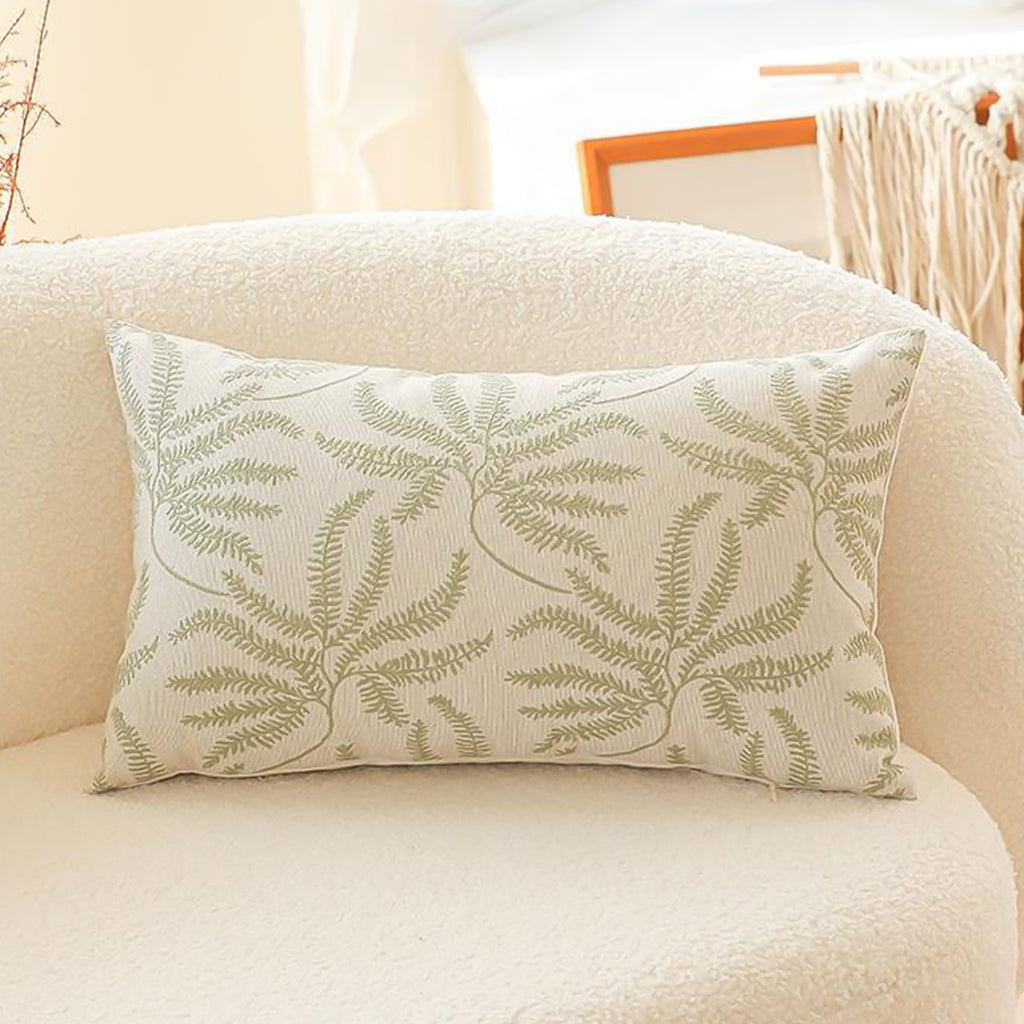 SOGA 35cm Botanical Green Fern Leaf Embroidered Decorative Throw Pillow