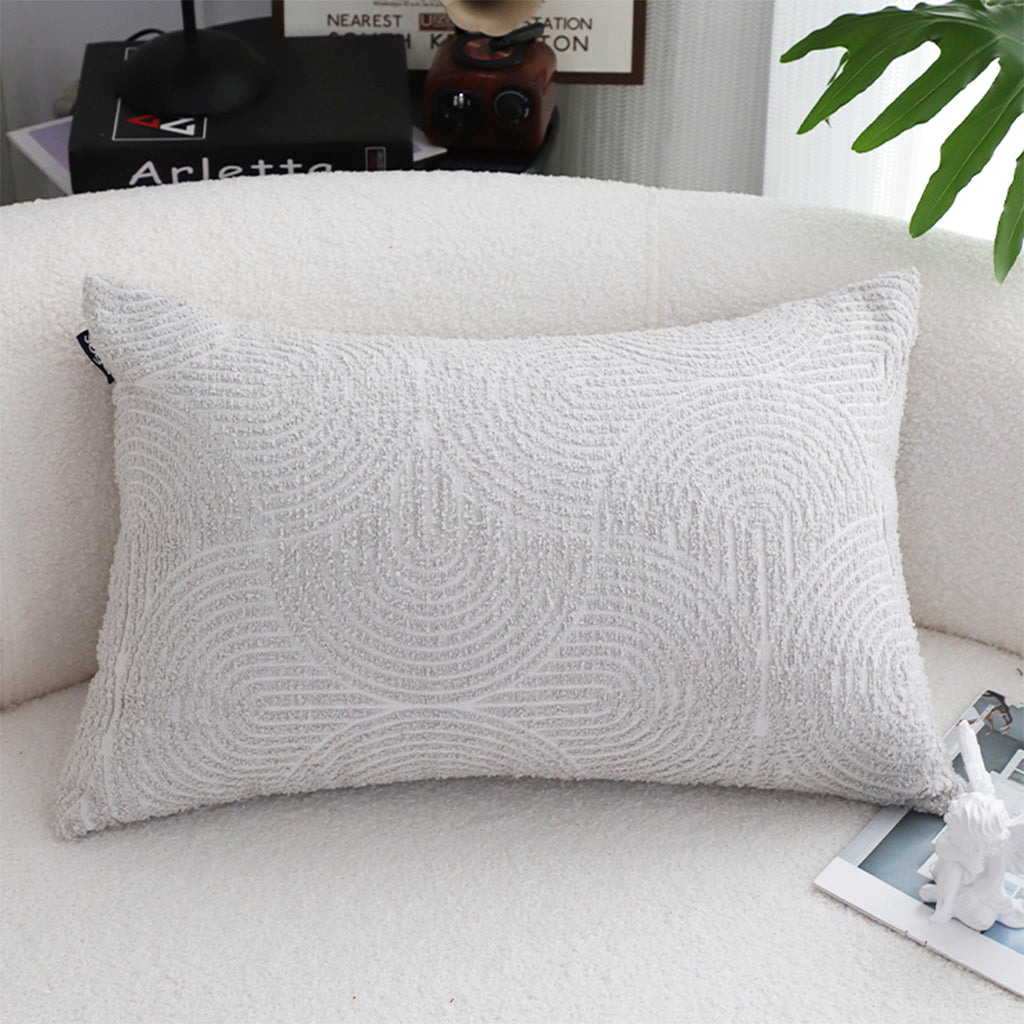 SOGA 2X 35cm Throw Pillow Beige Gray Lumbar Embroidered Decorative Cover Stitch for Home Decor