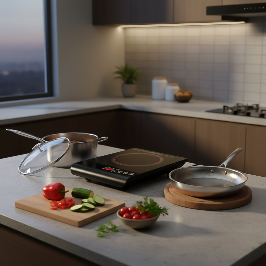 SOGA Kitchenware Bundle G – 35.5cm Smart Induction Cooktop, 30cm Saucepan & 28cm Fry Pan