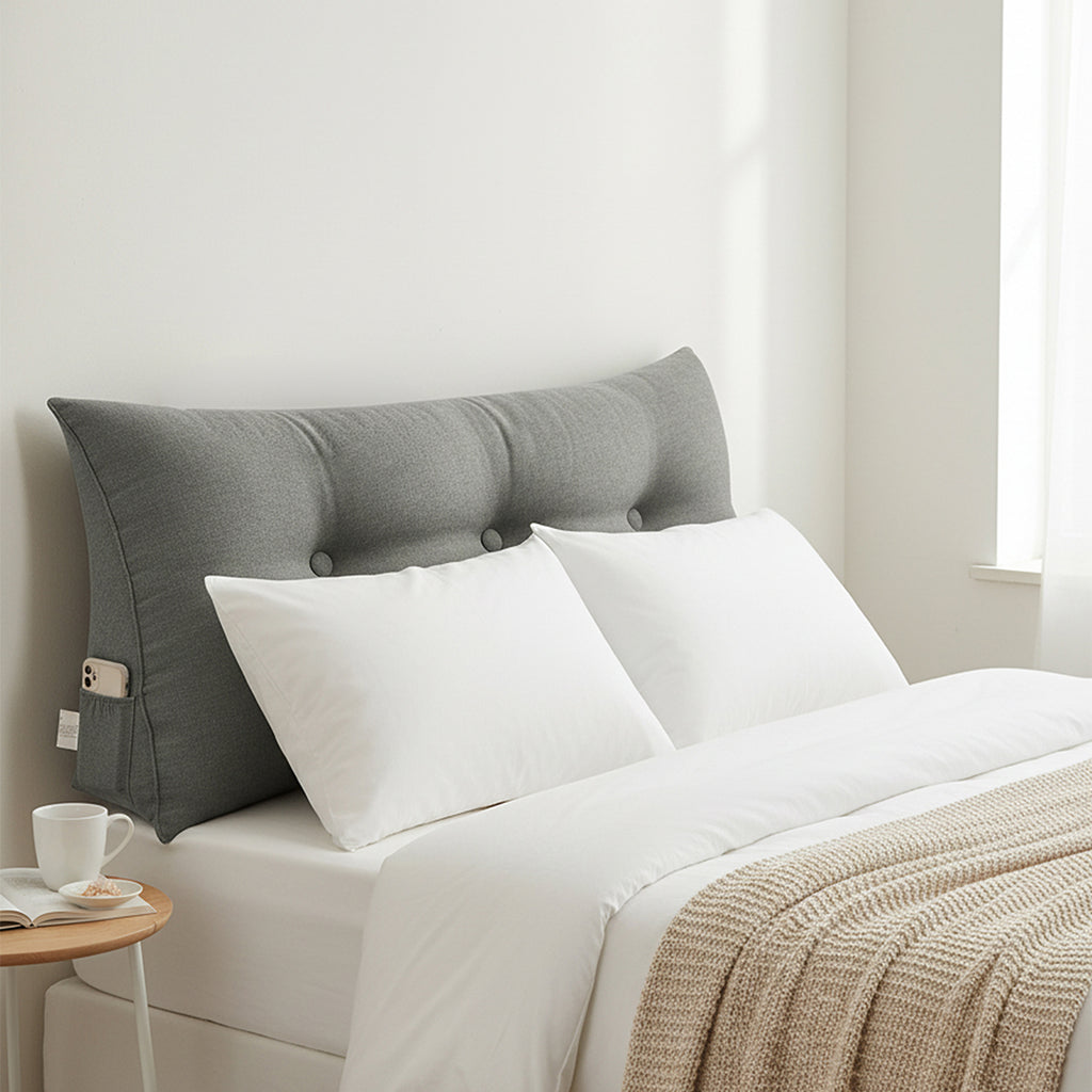 SOGA 2X 100cm Light Grey Triangular Wedge Bed Pillow Headboard Backrest Bedside Tatami Cushion Home Decor