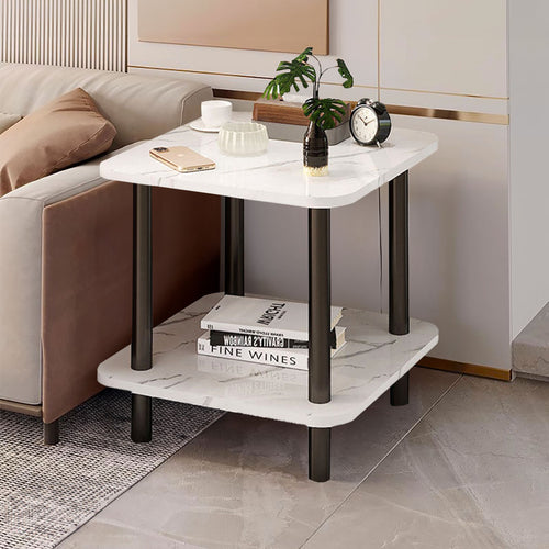SOGA 70cm White Ceramic Table Stone Pattern Modern Design with Black Legs