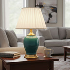 SOGA 2X Ceramic Oval Table Lamp with Gold Metal Base Desk Lamp Green