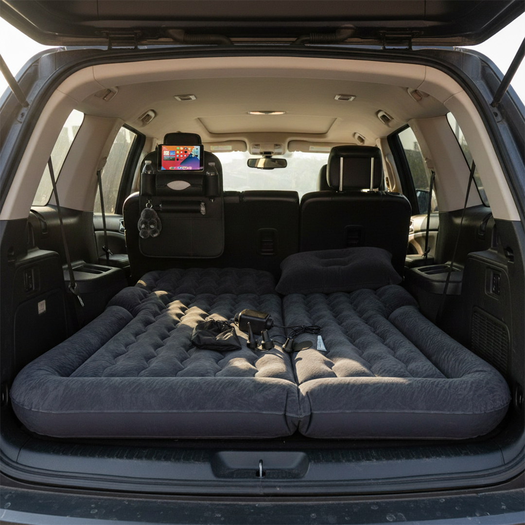 SOGA Car Bundle F – Black Back Seat Storage Organizer & Portable Inflatable Boot Mattress