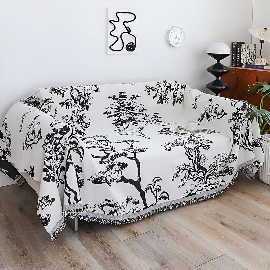 SOGA Two-seater White Sofa Cover Tree Print 180x260cm Polyester