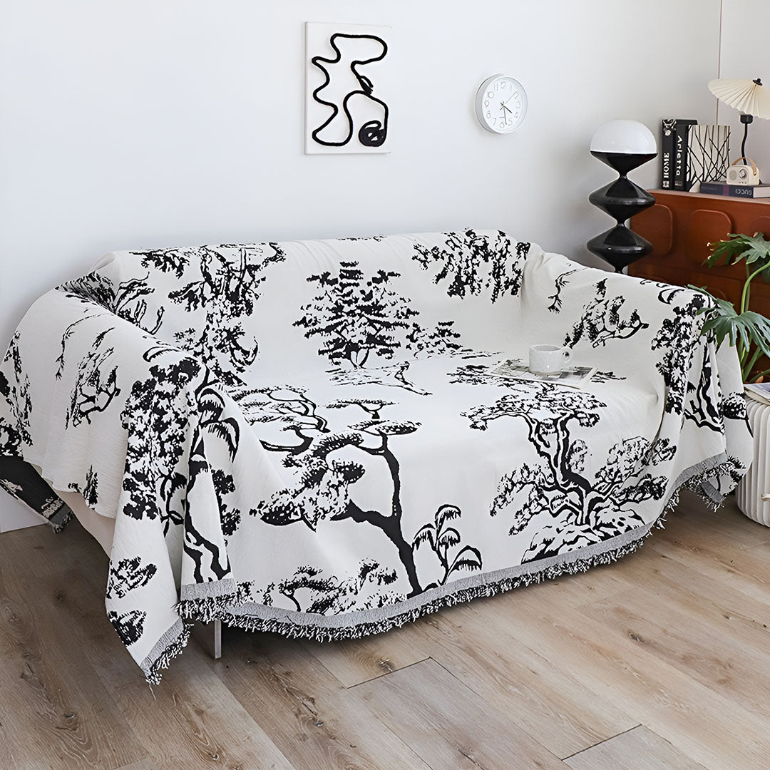 SOGA Two-seater White Sofa Cover Tree Print 180x260cm Polyester