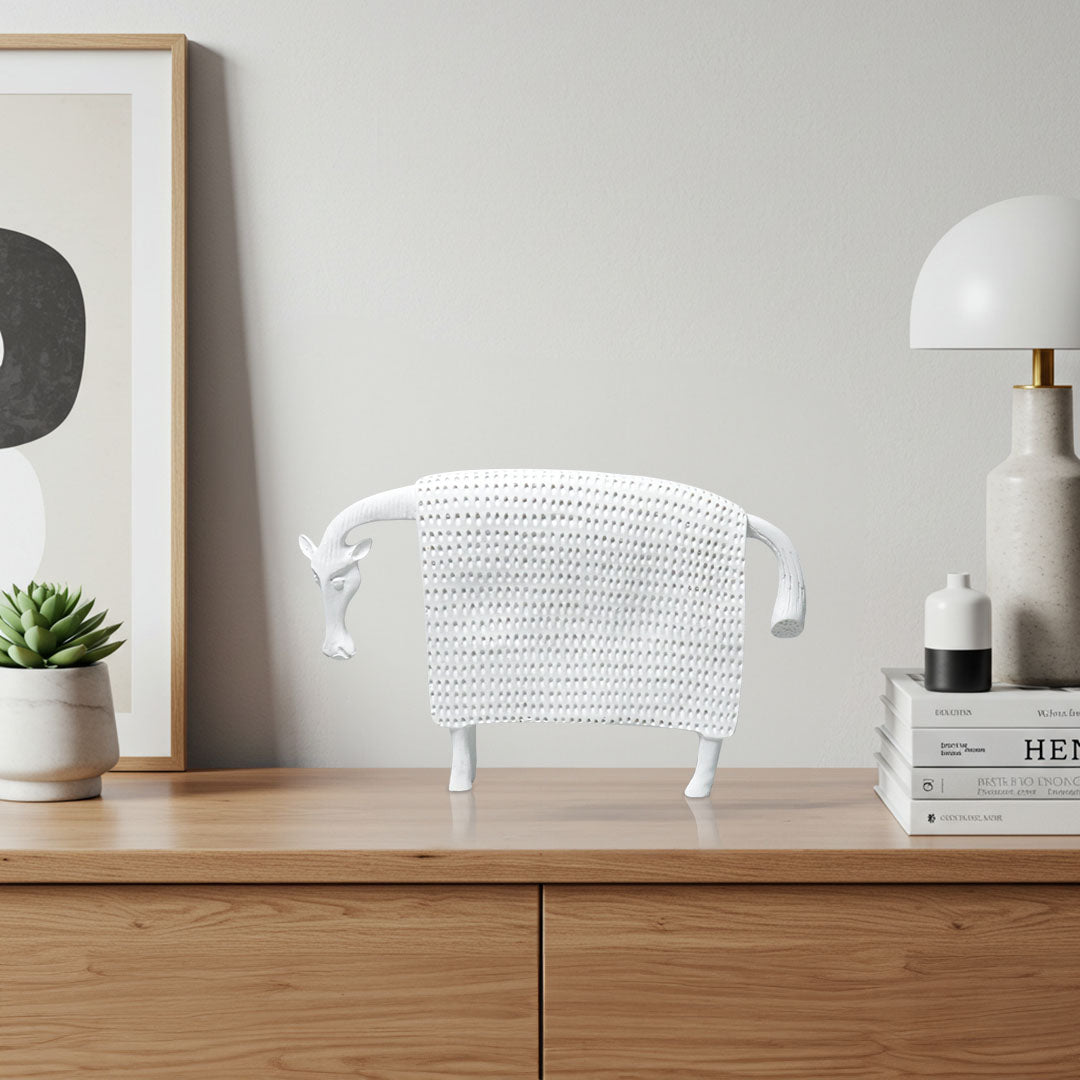 SOGA 24cm White Cow Sculpture with Dotted Pattern in Resin