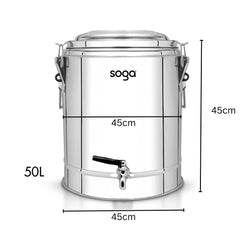 SOGA 2X 50L Stainless Steel Insulated Stock Pot Dispenser Hot & Cold Beverage Container With Tap