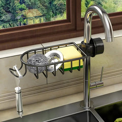 SOGA 2X Black Single Kitchen Sink Organiser Faucet Soap Sponge Caddy Rack Storage Drainer