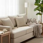 SOGA Home & Living Bundle – 2 Khaki Wabi-Sabi Tassel Pillows & Coffee Knitted Blanket