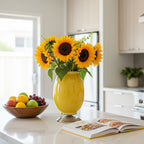 SOGA 2x 40cm Ceramic Oval Flower Vase with Gold Metal Base Yellow