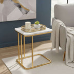 SOGA Home & Living Bundle – White Stone Side Table & Gold Mirror Tray Organizer for Home $ 0