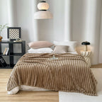 SOGA 2x230cm Warm & Cozy Flannel Polyester Throw Blanket Light Brown