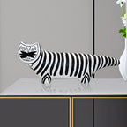 SOGA 47cm Elongated Black and White Striped Cat Resin Sculpture