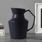 SOGA 2X 23.5x19.5cm Ornament Black Modern Vase Pitcher with Angular Handle Sleek Minimalist for Home Decor