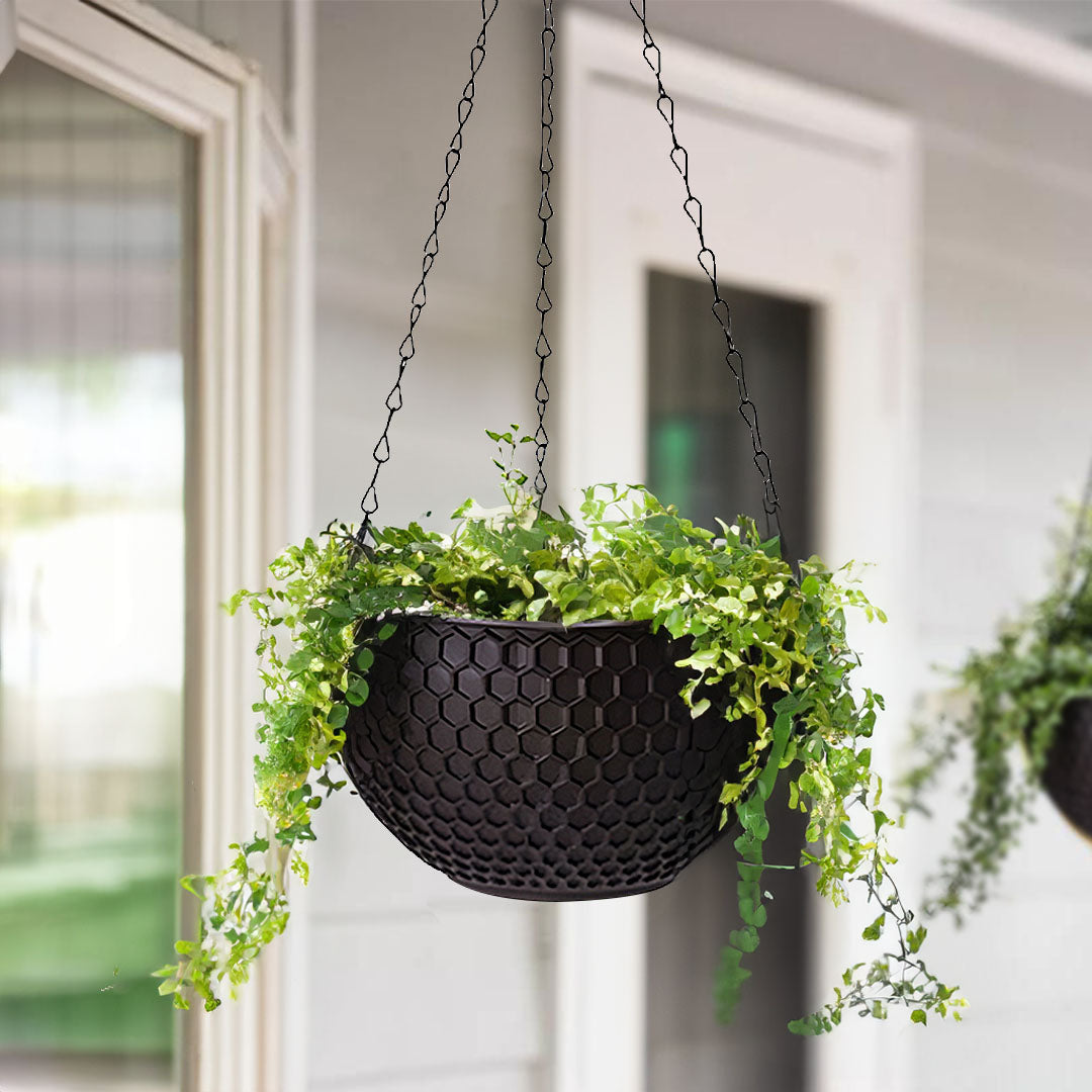 SOGA 2X Coffee Large Hanging Resin Flower Pot Self Watering Basket Planter