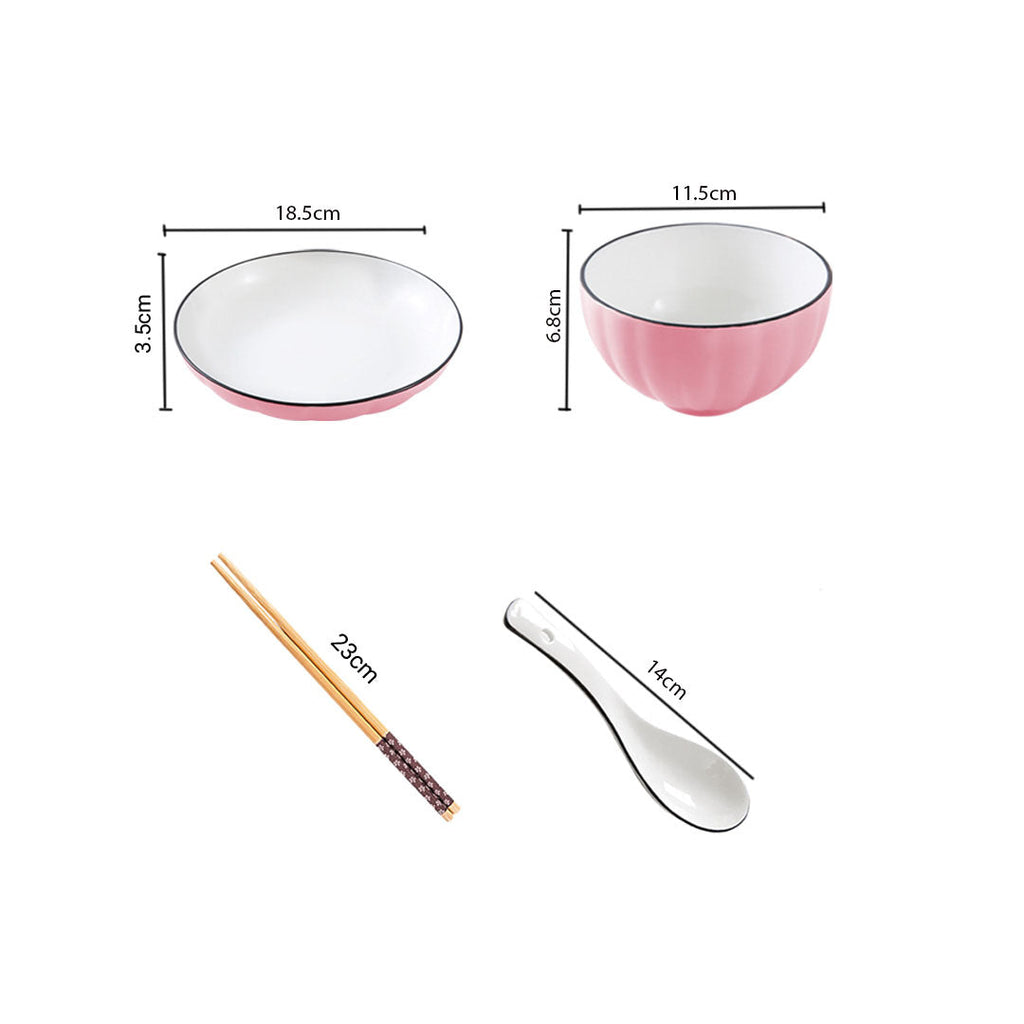 SOGA Pink Japanese Style Ceramic Dinnerware Crockery Soup Bowl Plate Server Kitchen Home Decor Set of 8