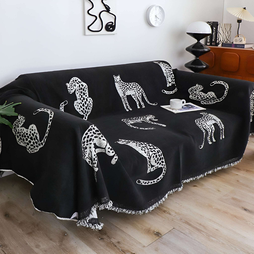 SOGA Two-seater Black Sofa Cover Leopard Print 180x260cm Polyester $ 102
