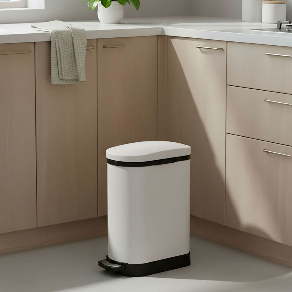 SOGA Foot Pedal Stainless Steel Rubbish Recycling Garbage Waste Trash Bin 10L U White