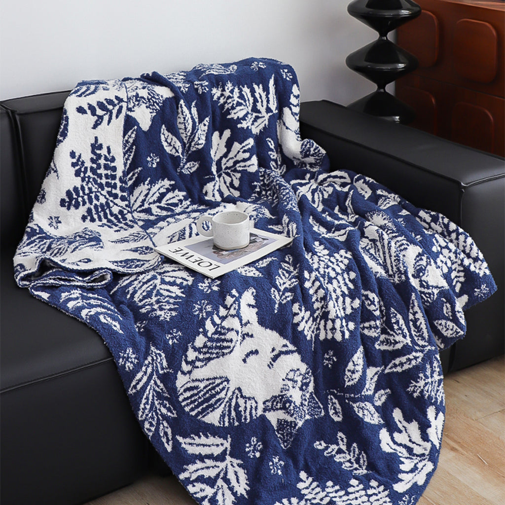 SOGA Deep Blue Cat Floral Print Throw Blanket 160x200cm Polyester