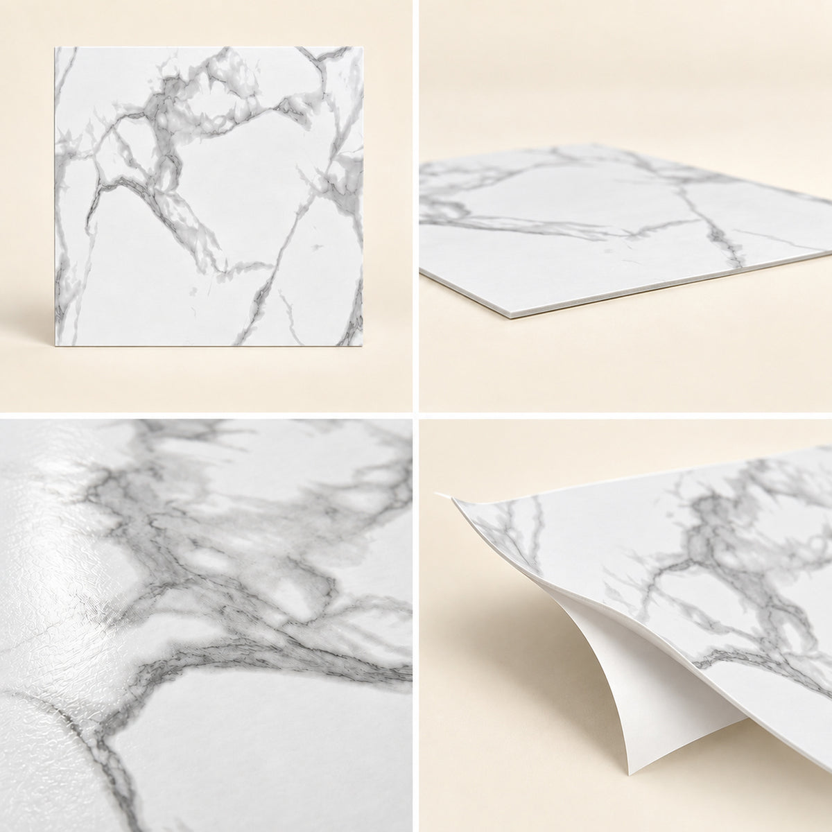 SOGA Peel & Stick Floor and Wall Tiles 30 x 30cm 10 Pack White Grey Faux Marble
