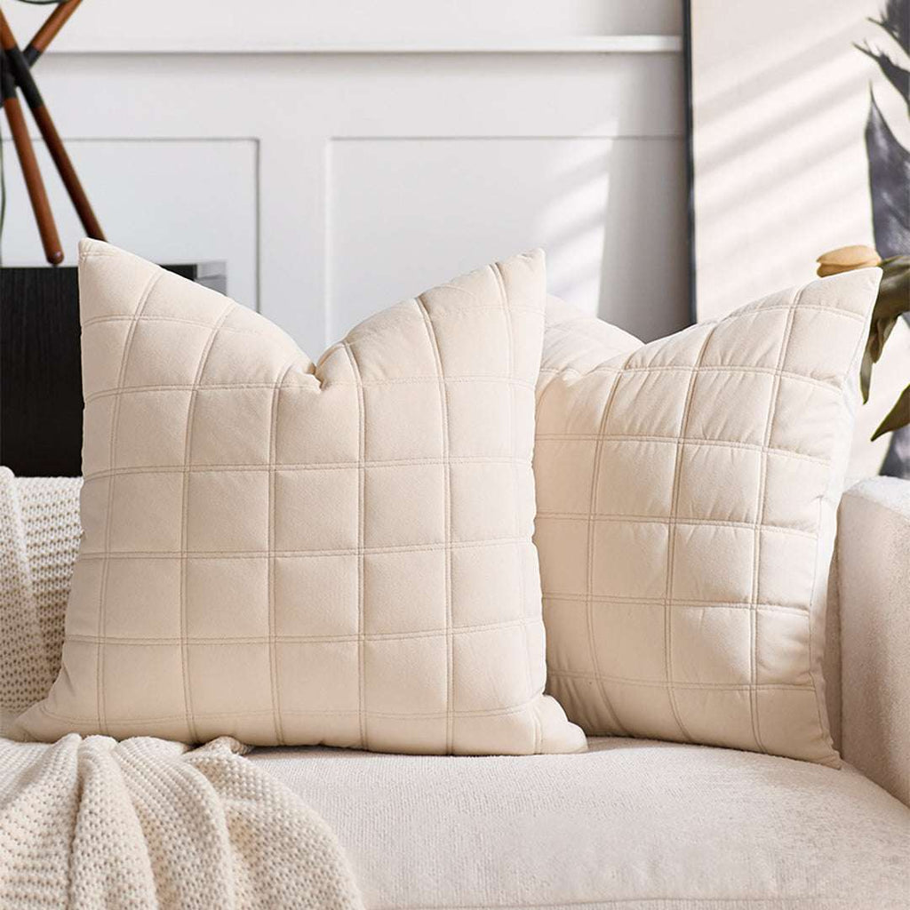 SOGA 50cm Beige Quilted Grid Pattern Decorative Throw Pillow $ 61