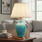 SOGA 2X Ceramic Oval Table Lamp with Gold Metal Base Desk Lamp Blue