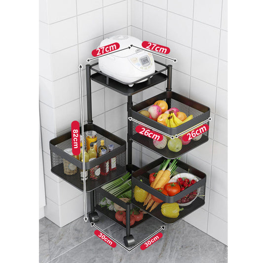 SOGA 2X 4 Tier Steel Square Rotating Kitchen Cart Multi-Functional Shelves Storage Organizer with Wheels