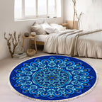 SOGA 90cm Blue Mandala Round Carpet for Living Room Bedroom Anti-slip Doormat Home Decor