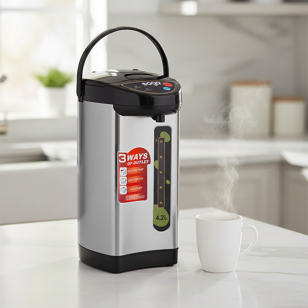 SOGA 2X 4.2L Silver Stainless Steel Electric Thermal Pot Dispenser with 3 Dispensing Modes