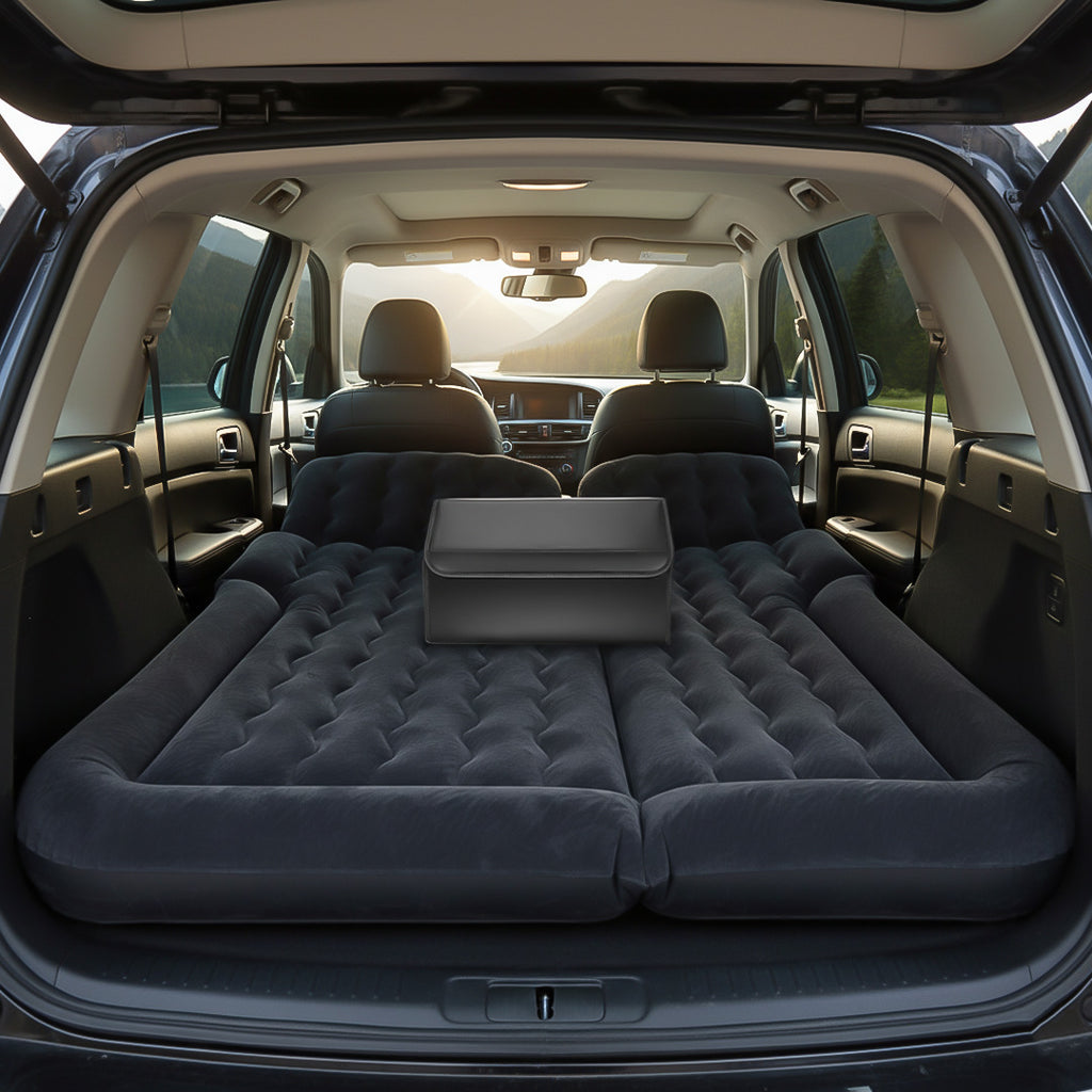 SOGA Car Bundle – Black Leather Trunk Cargo Organizer & Inflatable Boot Mattress