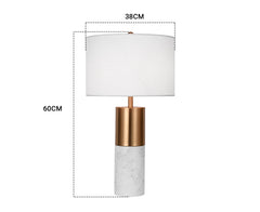 SOGA 2X 60cm White Marble Bedside Modern Desk Table Lamp Living Room Shade with Cylinder Base