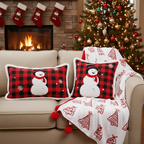 SOGA Christmas Bundle – Red Christmas Tree Fleece Throw & Red Snowman Holiday Pillows $ 200