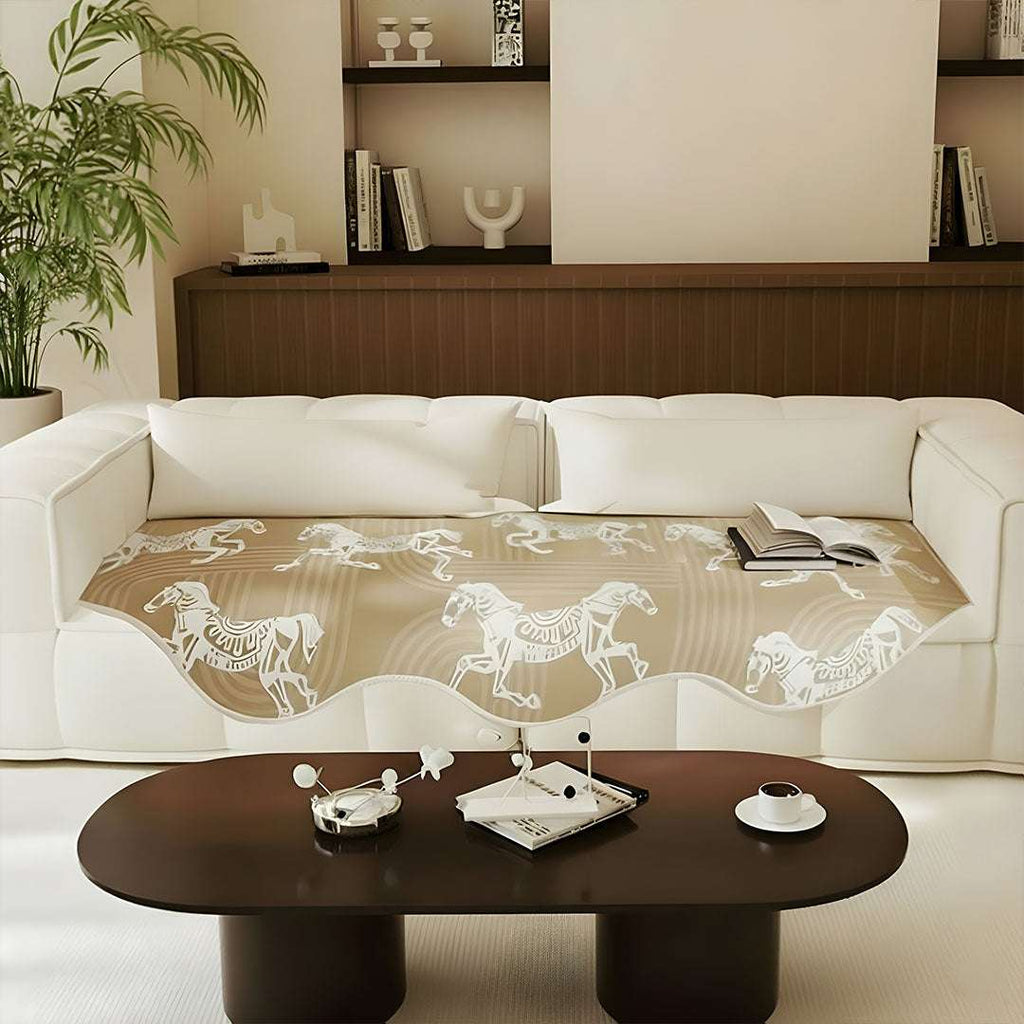 SOGA Four-Seater Beige Horse Print 90x260cm Throw Blanket Sofa Cover $ 144