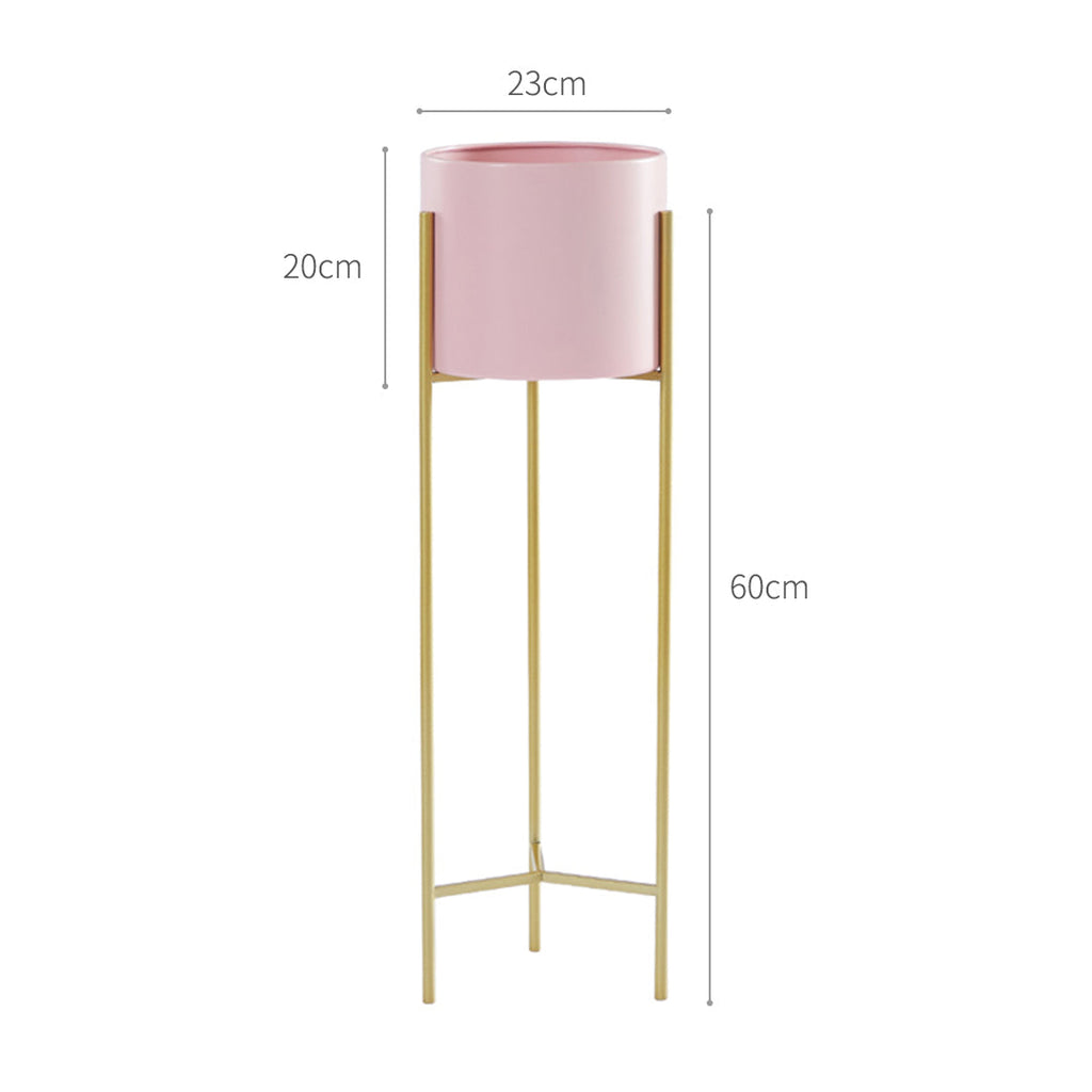 SOGA 4X 2 Layer 60cm Gold Metal Plant Stand with Pink Flower Pot Holder Corner Shelving Rack Indoor Display