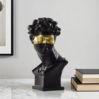 SOGA 56cm Black Resin Bust – Gold Masked Sculpture for Modern Decor