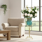 SOGA 85cm Blue Glass Tall Floor Vase and 12pcs White Artificial Fake Flower Set