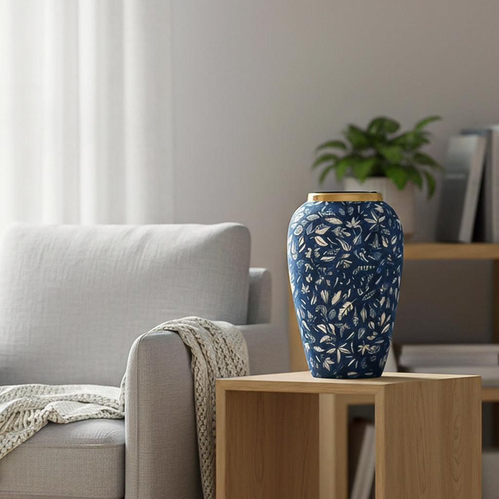 SOGA 30x19 Blue Medium Ceramic Flower Vase Elegant Living Room Home Decor