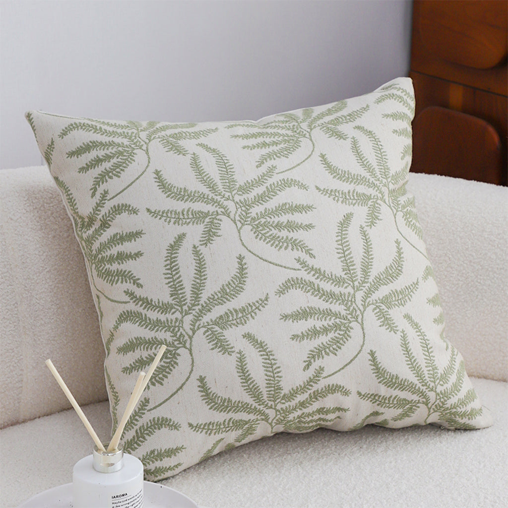 SOGA 50cm Botanical Green Fern Leaf Embroidered Decorative Throw Pillow