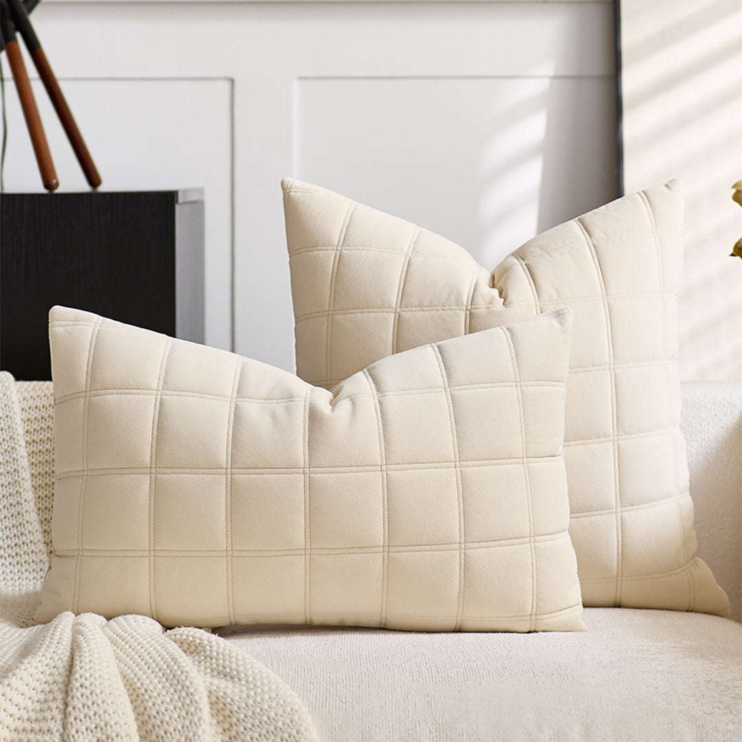 SOGA 30cm Beige Quilted Grid Pattern Decorative Throw Pillow $ 61