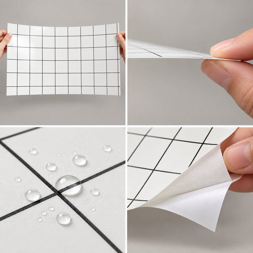 SOGA Peel & Stick Floor and Wall Tiles 30 x 60cm 10 Pack White Grid Tile Look