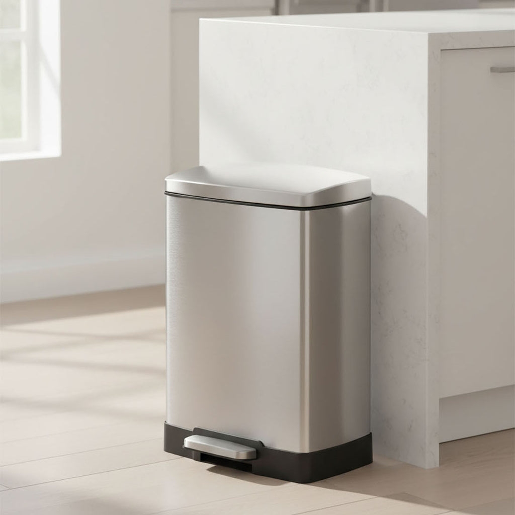 SOGA 4X Foot Pedal Stainless Steel Rubbish Recycling Garbage Waste Trash Bin Rectangular Shape 12L Silver